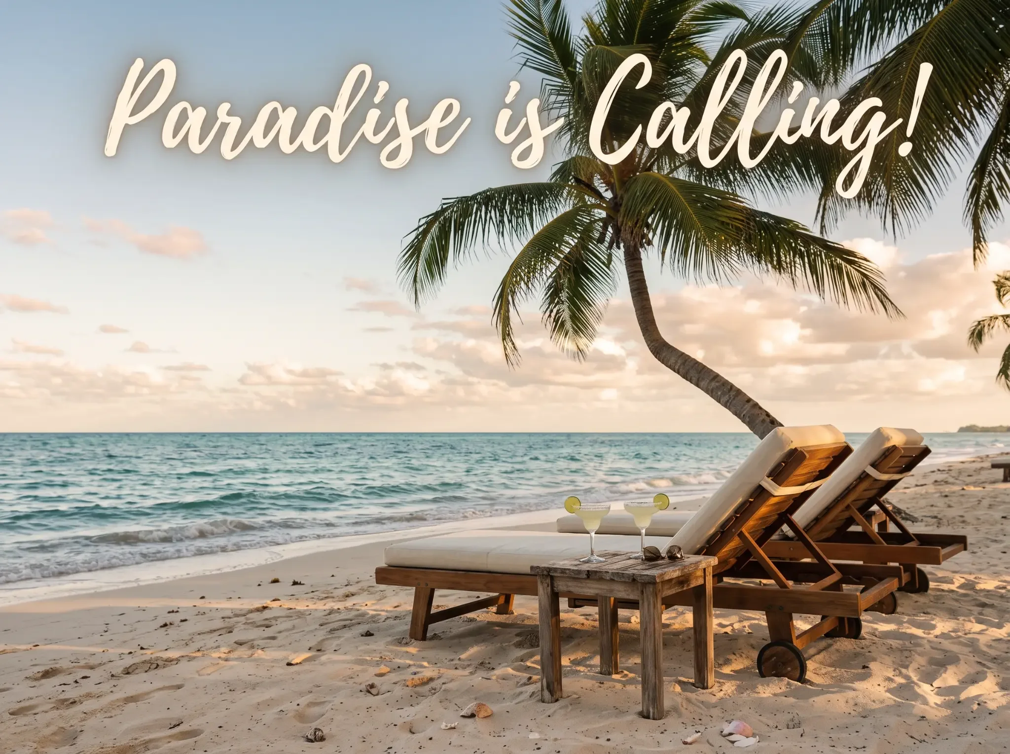 Tropical vacation setting with lounge chairs