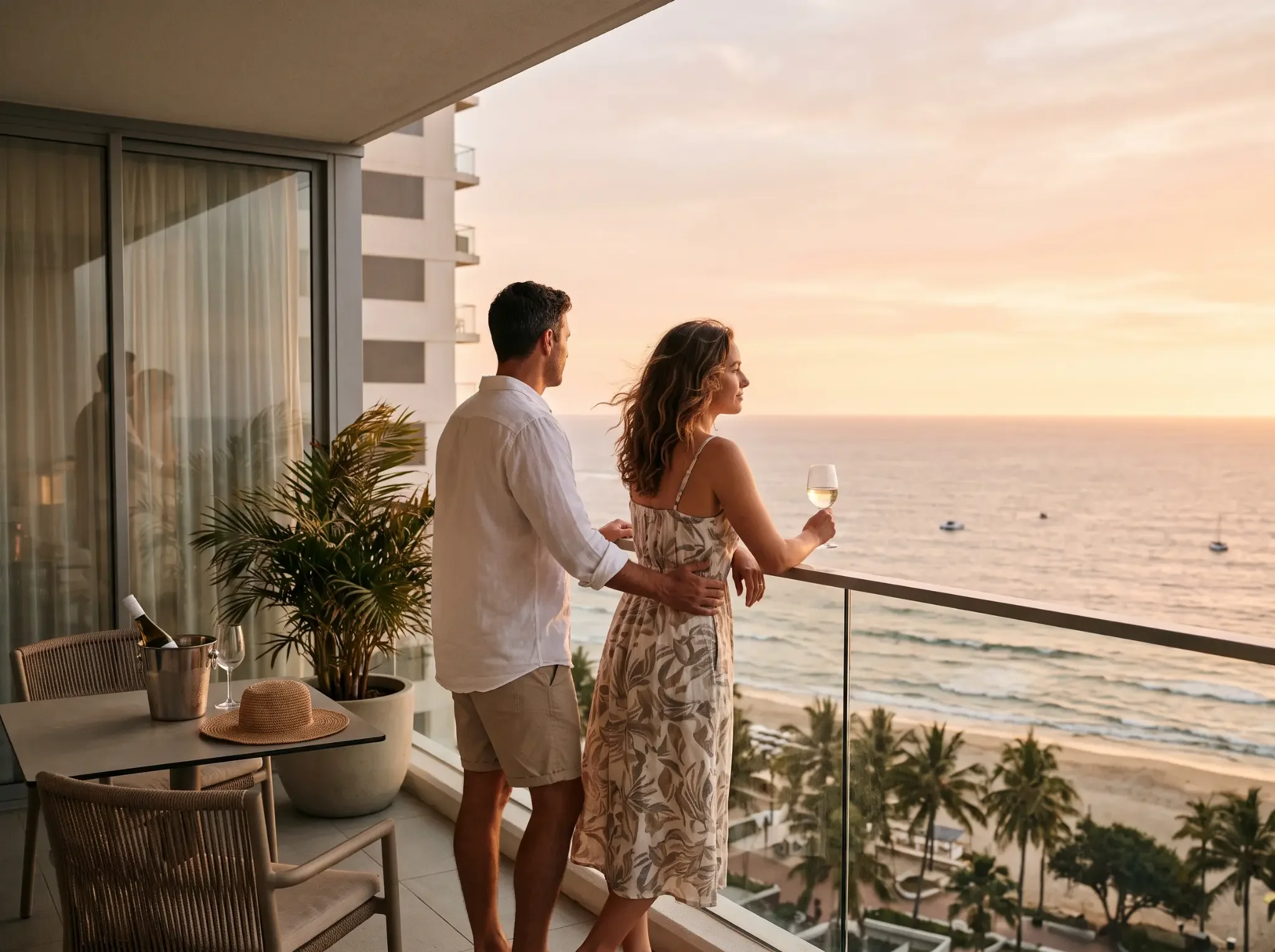 Couple enjoying a tropical resort view